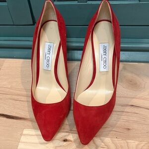 Jimmy Choo Rimy 100 Scarlet Suede Heels